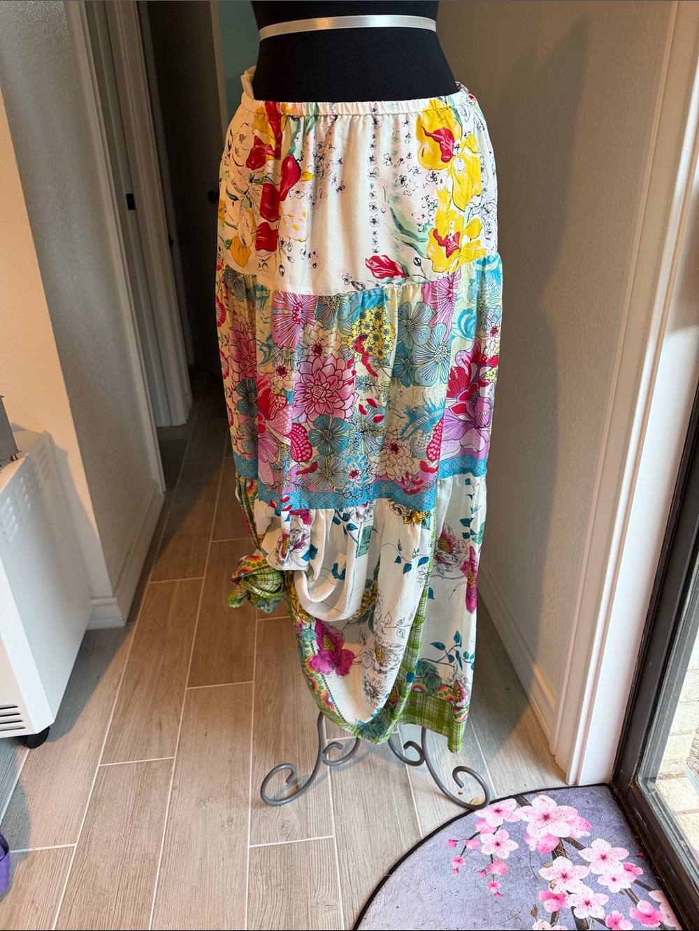 Johnny Was White Floral Patchwork Maxi Skirt with Pink, Yellow, Blue Accents - Picture 3 of 4